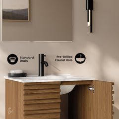 Wall-Mounted Bathroom Vanity, Cascade, 24 Inch with Sink Top in Brown Oak