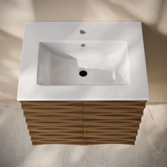 Wall-Mounted Bathroom Vanity, Cascade, 24 Inch with Sink Top in Brown Oak