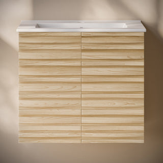 Wall-Mounted Bathroom Vanity, Cascade, 24 Inch with Sink Top in Natural Oak