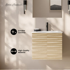 Wall-Mounted Bathroom Vanity, Cascade, 24 Inch with Sink Top in Natural Oak