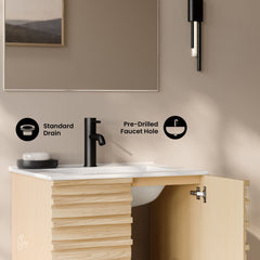 Wall-Mounted Bathroom Vanity, Cascade, 24 Inch with Sink Top in Natural Oak