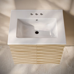 Wall-Mounted Bathroom Vanity, Cascade, 24 Inch with Sink Top in Natural Oak