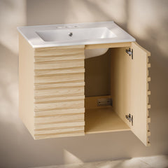 Wall-Mounted Bathroom Vanity, Cascade, 24 Inch with Sink Top in Natural Oak