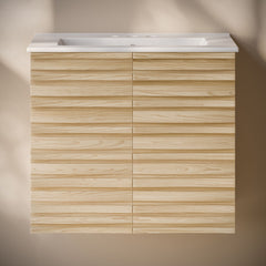 Wall-Mounted Bathroom Vanity, Cascade, 24 Inch with Sink Top in Natural Oak