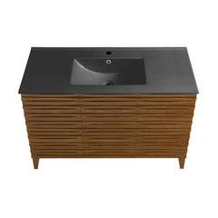 Wall-Mounted Bathroom Vanity, Cascade, 3 Doors in Brown Oak