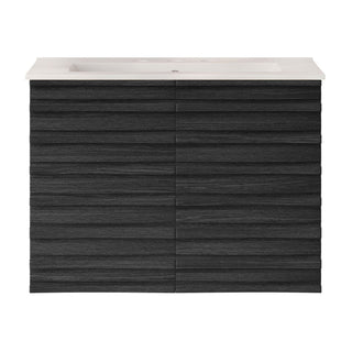 Wall-Mounted Bathroom Vanity, Cascade, 30 in with Ceramic Top in Black Oak