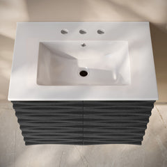 Wall-Mounted Bathroom Vanity, Cascade, 30 in with Ceramic Top in Black Oak
