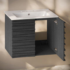 Wall-Mounted Bathroom Vanity, Cascade, 30 in with Ceramic Top in Black Oak