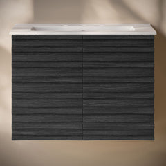 Wall-Mounted Bathroom Vanity, Cascade, 30 in with Ceramic Top in Black Oak