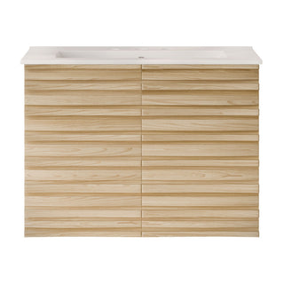 Wall-Mounted Bathroom Vanity, Cascade, 30-Inch with Ceramic Top in Natural Oak