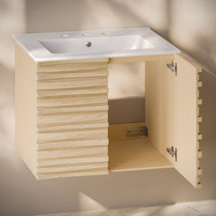 Wall-Mounted Bathroom Vanity, Cascade, 30-Inch with Ceramic Top in Natural Oak