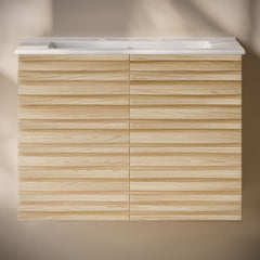 Wall-Mounted Bathroom Vanity, Cascade, 30-Inch with Ceramic Top in Natural Oak