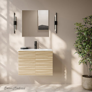 Wall-Mounted Bathroom Vanity, Cascade, 30 Inch with Sink Top in Natural Oak