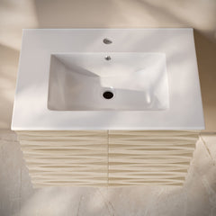 Wall-Mounted Bathroom Vanity, Cascade, 30 Inch with Sink Top in Natural Oak