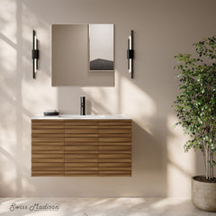 Wall-Mounted Bathroom Vanity, Cascade, 36 in with Sink Top in Brown Oak
