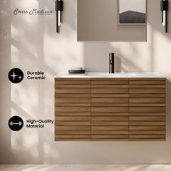 Wall-Mounted Bathroom Vanity, Cascade, 36 in with Sink Top in Brown Oak