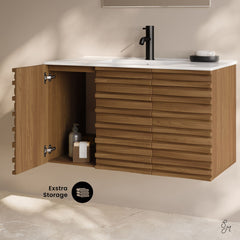 Wall-Mounted Bathroom Vanity, Cascade, 36 in with Sink Top in Brown Oak