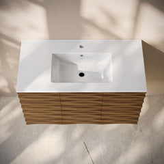 Wall-Mounted Bathroom Vanity, Cascade, 36 in with Sink Top in Brown Oak