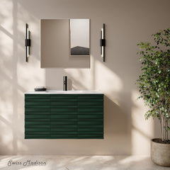 Wall-Mounted Bathroom Vanity, Cascade, 36 in with Sink Top in Green Oak