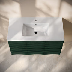 Wall-Mounted Bathroom Vanity, Cascade, 36 in with Sink Top in Green Oak