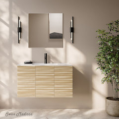 Wall-Mounted Bathroom Vanity, Cascade, 36 in with Sink Top in Natural Oak