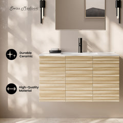 Wall-Mounted Bathroom Vanity, Cascade, 36 in with Sink Top in Natural Oak