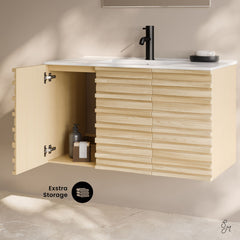 Wall-Mounted Bathroom Vanity, Cascade, 36 in with Sink Top in Natural Oak