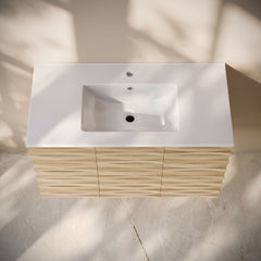 Wall-Mounted Bathroom Vanity, Cascade, 36 in with Sink Top in Natural Oak