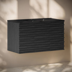 Wall-Mounted Bathroom Vanity, Cascade, 36-Inch with 3 Doors in Black Oak