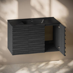 Wall-Mounted Bathroom Vanity, Cascade, 36-Inch with 3 Doors in Black Oak