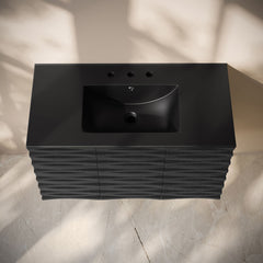 Wall-Mounted Bathroom Vanity, Cascade, 36 Inch with 3 Doors in Black Oak