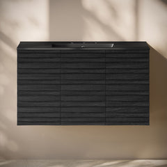Wall-Mounted Bathroom Vanity, Cascade, 36 Inch with 3 Doors in Black Oak