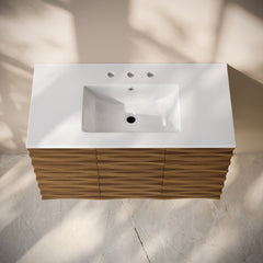 Wall-Mounted Bathroom Vanity, Cascade, 36 Inch with 3 Doors in Brown Oak