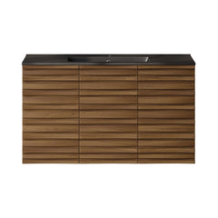 Wall-Mounted Bathroom Vanity, Cascade, 36 Inch with Black Sink Top in Brown Oak