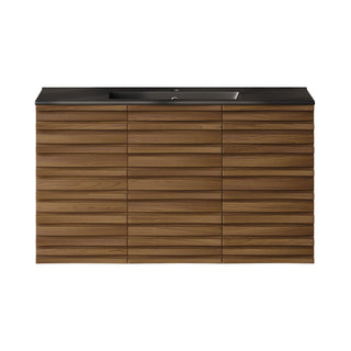 Wall-Mounted Bathroom Vanity, Cascade, 36 Inch with Black Sink Top in Brown Oak