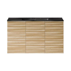 Wall-Mounted Bathroom Vanity, Cascade, 36 Inch with Black Sink Top in Natural Oak