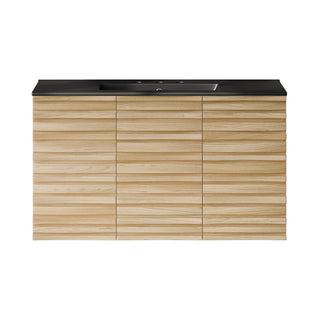 Wall-Mounted Bathroom Vanity, Cascade, 36 Inch with Black Sink Top in Natural Oak