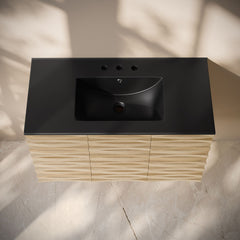 Wall-Mounted Bathroom Vanity, Cascade, 36 Inch with Black Sink Top in Natural Oak