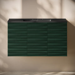 Wall-Mounted Bathroom Vanity, Cascade, 36 Inch with Ceramic Top in Green Oak