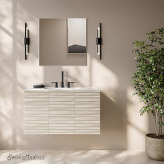 Wall-Mounted Bathroom Vanity, Cascade, 36-Inch with Ceramic Top in White Oak