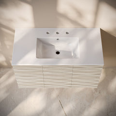 Wall-Mounted Bathroom Vanity, Cascade, 36-Inch with Ceramic Top in White Oak