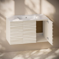 Wall-Mounted Bathroom Vanity, Cascade, 36-Inch with Ceramic Top in White Oak