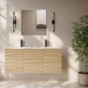 Wall-Mounted Bathroom Vanity, Cascade, 48 in with Ceramic Top in Natural Oak