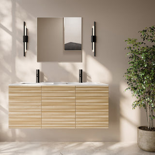 Wall-Mounted Bathroom Vanity, Cascade, 48 in with Ceramic Top in Natural Oak