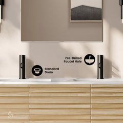 Wall-Mounted Bathroom Vanity, Cascade, 48 in with Ceramic Top in Natural Oak