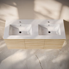 Wall-Mounted Bathroom Vanity, Cascade, 48 in with Ceramic Top in Natural Oak