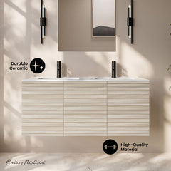 Wall-Mounted Bathroom Vanity, Cascade, 48 in with Sink Top in White Oak