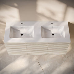 Wall-Mounted Bathroom Vanity, Cascade, 48 in with Sink Top in White Oak