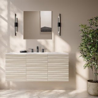 Wall-Mounted Bathroom Vanity, Cascade, 48 Inch with Ceramic Top in White Oak