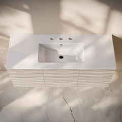 Wall-Mounted Bathroom Vanity, Cascade, 48 Inch with Ceramic Top in White Oak